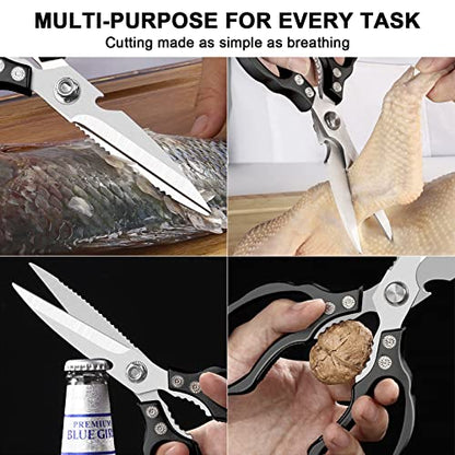  Kitchen Scissors All Purpose Heavy Duty, Kitchen Shears Dishwasher Safe, Ultra Sharp Stainless Steel Kitchen Gadgets, Cooking Cutter For Chicken, Meat, Poultry, Fish, Herbs, Grape (Black)