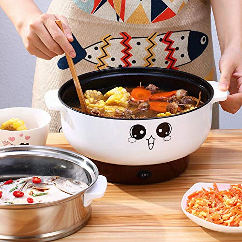  4-IN-1 Multifunction Electric Cooker Skillet Grill Pot Wok Electric Hot Pot For Noodles Cook Rice Fried Stew Soup Steamed Fish Boiled Egg Small Non-stick (2.3L, With Lid And Steamer)
