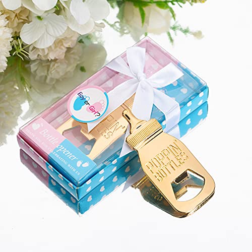  24Pack Baby Bottle Openers For Baby Shower Favors Gifts, Decorations Souvenirs, Poppin Bottles Openers With Gifts Box Used For Guests Gender Reveal Party Favors (24, Blue And Pink)