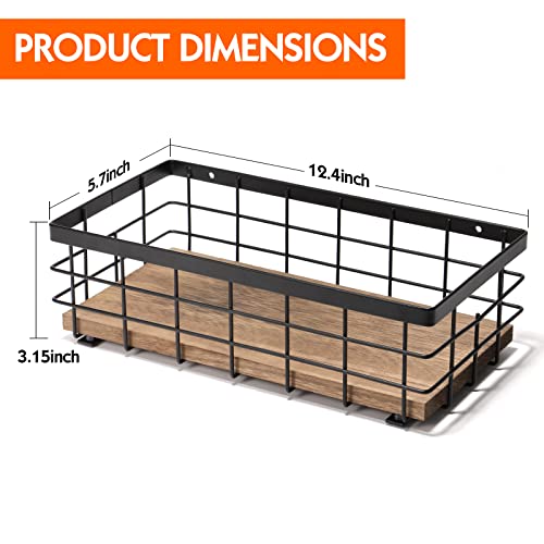  Small Metal Wire Basket, Decorative Wood Base Organizer For Bathroom, Kitchen, Basket For Toilet Paper Storage, Sugar Packet, Coffee Syrup, Guest Towel, Napkin