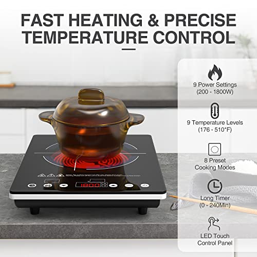  Induction Cooktop With 2 Burners, 9 Heating Level, Induction Cooktops 2 Burner With Child Safety Lock & Timer, Sensor Touch Control, 110~120V