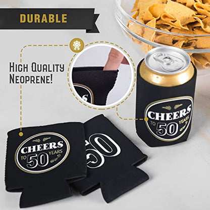  50th Birthday Can Coolers (12 Pack) - Cheers To 50 Years , Happy 50th Birthday Decorations For Men , Over The Hill Party Supplies 50th Birthday Party Favors For Guests , 50 Year Old