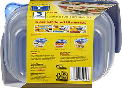  Ware Deep Dish Food Storage Containers | Large Rectangle Food Storage, Food Containers Hold Up To 64 Ounces Of Food | Glad Containers With Glad Lock Tight Seal, 3 Count