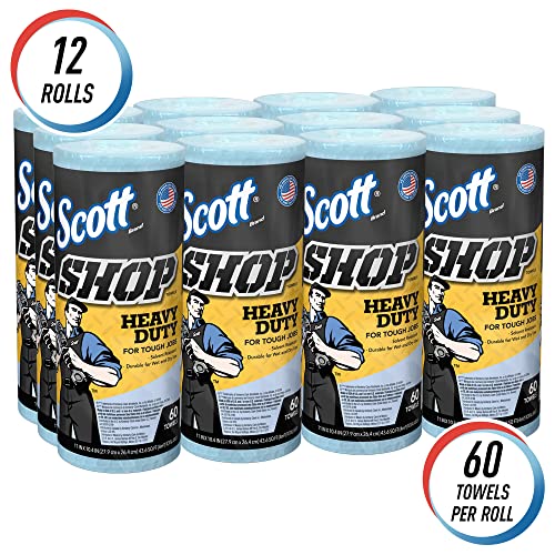 Scott Shop Towels Heavy Duty (32992), Blue Shop Towels For Solvents & Heavy-Duty Jobs, 60 Sheets / Roll, ( Pack Of 12 Rolls )