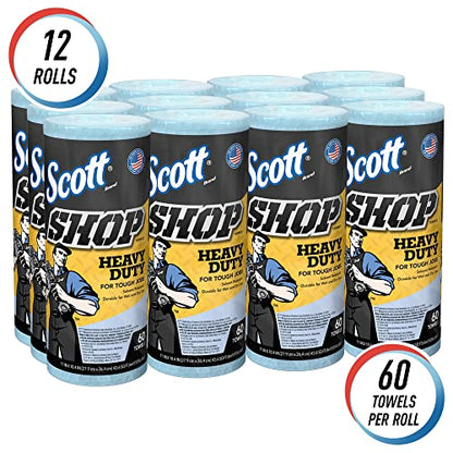 Scott Shop Towels Heavy Duty (32992), Blue Shop Towels For Solvents & Heavy-Duty Jobs, 60 Sheets / Roll, ( Pack Of 12 Rolls )