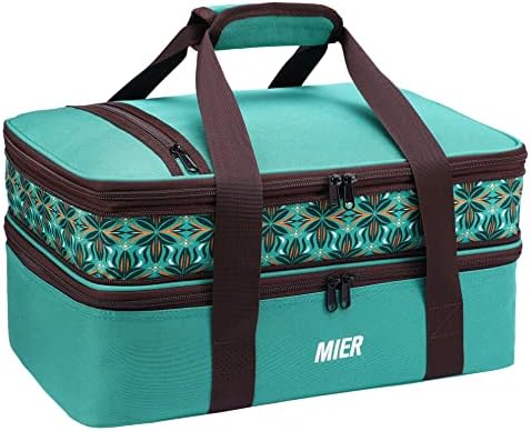  Insulated Double Casserole Carrier Thermal Lunch Tote For Potluck Parties, Picnic, Beach, Fits 9 X 13 Inches Casserole Dish, Expandable By Mid Zipper, Orange