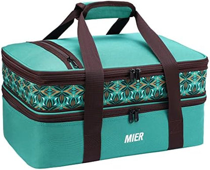  Insulated Double Casserole Carrier Thermal Lunch Tote For Potluck Parties, Picnic, Beach, Fits 9 X 13 Inches Casserole Dish, Expandable By Mid Zipper, Orange