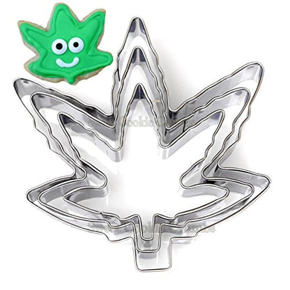  Marijuana Cannabis Shaped (Pot Leaf), Sweet Cookie Crumbs Cookie Cutter Set, 3 Piece, Stainless Steel, Dishwasher Safe