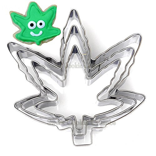  Marijuana Cannabis Shaped (Pot Leaf), Sweet Cookie Crumbs Cookie Cutter Set, 3 Piece, Stainless Steel, Dishwasher Safe