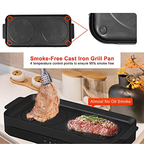  Portable Induction Cooktop 2 Burner With Removable Iron Cast Griddle Pan Non-stick, 1800W Double Induction Cooktop With Child Safety Lock & Time, Great For Family Party