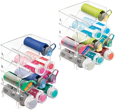  MDesign Stackable Plastic 3 Bottle Refrigerator Wine Rack - Kitchen Storage Organizer For Champagne, Wine Or Water Bottles - Stacking Wine Organizer For Fridge - Ligne Collection - 2 Pack - Clear