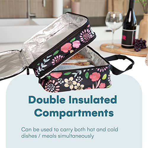  Double Casserole Insulated Travel Carry Bag (Garden Party) For Trip, Birthday Party, Mother's Day, Holiday, Christmas Day, Grocery Store, Supermarket, Outdoor Picnic Etc