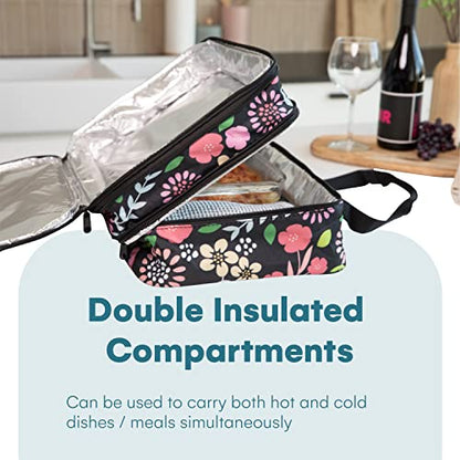  Double Casserole Insulated Travel Carry Bag (Garden Party) For Trip, Birthday Party, Mother's Day, Holiday, Christmas Day, Grocery Store, Supermarket, Outdoor Picnic Etc
