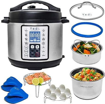  Edi 9-in-1 Total Package Instant Programmable Pressure Cooker, 6 Quart, Deluxe Accessory Kit, Recipes, Pressure Cook, Slow Cook, Rice Cooker, Yogurt Maker, Egg Cook, Sauté, Steamer, Stainless Steel