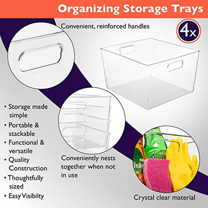  Clear Plastic Storage Bins – XL 4 Pack Perfect Kitchen Organization Or Pantry Storage – Fridge Organizer, Pantry Organization And Storage Bins, Cabinet Organizers