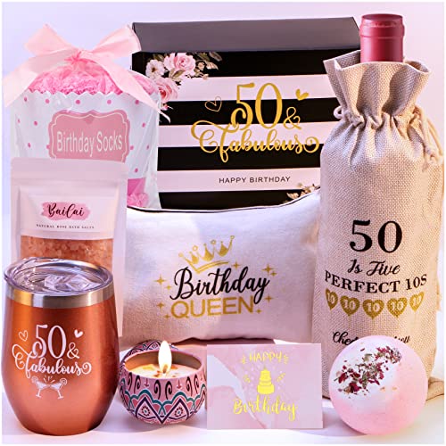  50th Birthday Gifts For Women, 50 And Fabulous Gifts For Women Turning 50,Funny 50 Years Old Birthday Gift Ideas For Mom Sister Best Friends Wife Aunt, Cool Bday Gifts For 50 Year Old Woman Tumbler