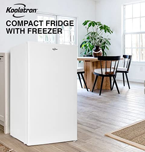  Compact Fridge With Freezer, 3.2 Cu Ft (91L), White, Space-Saving Flat Back, Reversible Door, Full-Width Freezer, For Snacks, Frozen Meals, Beverages, Beer, Den, Dorm, Office, Rec Room, Home Bar