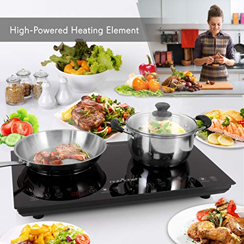  Dual 120V Electric Induction Cooker - 1800w Portable Digital Ceramic Countertop Double Burner Cooktop W/ Kids Safety Lock - Works W/ Stainless Steel Pan / Magnetic Cookware - NutriChef AZPKSTIND48