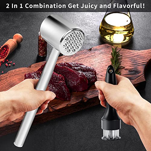  ChefVille MT02 2-in-1 Meat Tenderizer Tool, Meat Mallet, Meat Tenderizer Hammer For BBQ, Chicken, Steak, Fish