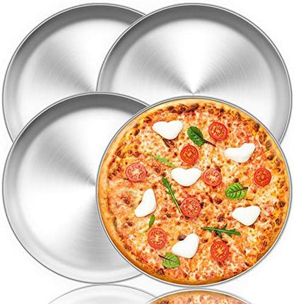  Pizza Pan, 12 Inch Pizza Pan Set Round Pizza Oven Baking Pans Tray Stainless Steel For Home Restaurant Party, Healthy & Heavy Duty, Dishwasher Safe & Easy Clean - Set Of 4