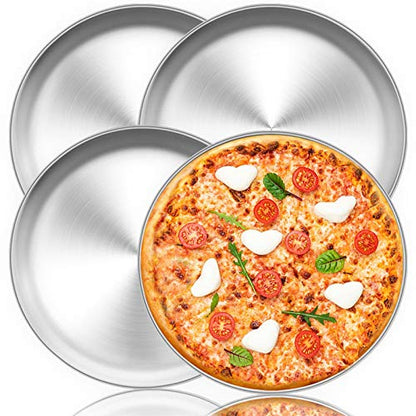  Pizza Pan, 12 Inch Pizza Pan Set Round Pizza Oven Baking Pans Tray Stainless Steel For Home Restaurant Party, Healthy & Heavy Duty, Dishwasher Safe & Easy Clean - Set Of 4