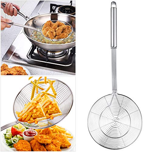  Pider Strainer Skimmer, Swify Stainless Steel Asian Strainer Ladle Frying Spoon With Handle For Kitchen Deep Fryer, Pasta, Spaghetti, Noodle, 5.5 Inch