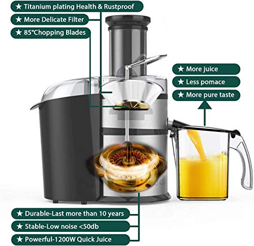  Centrifugal Juicer Machines, Juice Extractor With Extra Large 3inch Feed Chute, 304 Stainless Steel Filter, High Juice Yield For Fruits And Vegetables, Easy To Clean, 100% BPA-Free, 1200W Powerful, Dishwasher Safe, Included Brush