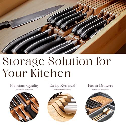  Bellemain 100% Pure Bamboo In Drawer Knife Block | Knife Drawer Organizer | Store Knives Safely With The Blades Down | Storage Solution For Your Kitchen | Knife Organizer Drawer Insert