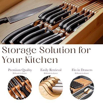  Bellemain 100% Pure Bamboo In Drawer Knife Block | Knife Drawer Organizer | Store Knives Safely With The Blades Down | Storage Solution For Your Kitchen | Knife Organizer Drawer Insert