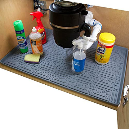  Xtreme Mats - Waterproof Under Sink Mat For Kitchen & Laundry Cabinets, Pick Your Size - 22" Depth Cabinet Shelf Protector, Flexible Under Sink Drip Tray Liner (Gray, 34" 1/4 X 22 1/4)