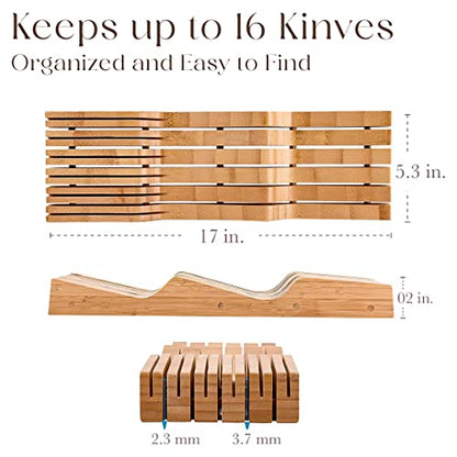  Bellemain 100% Pure Bamboo In Drawer Knife Block | Knife Drawer Organizer | Store Knives Safely With The Blades Down | Storage Solution For Your Kitchen | Knife Organizer Drawer Insert