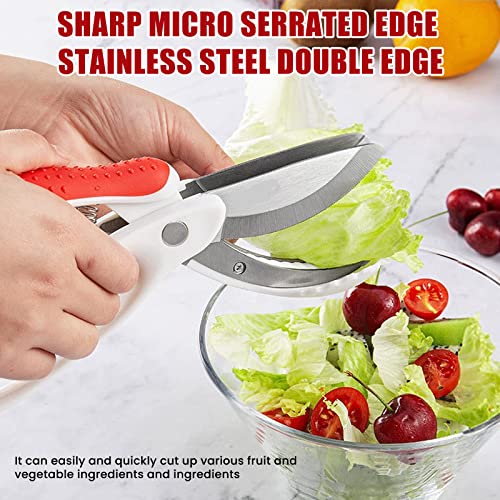  Salad Scissors: Herb Scissors Multifunctional Double Blade Kitchen Salad Scissors Salad Chopper Heavy Duty Kitchen Salad Scissors Kitchen For Cutting Shredding Tool(Red)