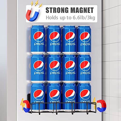  Lunememo Magnetic Spice Rack For Refrigerator, 4 Pack Magnetic Fridge Shelf With 8 Hooks, Strong Magnet & No Drilling, Black