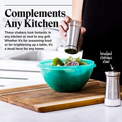  Premium Salt And Pepper Shakers With Adjustable Pour Holes - Elegant Stainless Steel Salt And Pepper Dispenser - Perfect For Himalayan, Kosher And Sea Salts - Spices