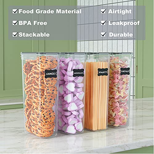  Pasta Containers, 4 Pk 2.8L Airtight Food Storage Containers, Spaghetti Containers For Pantry Organization And Storage, Kitchen Storage Containers For Noodles, Plastic Canisters With Durable Lids