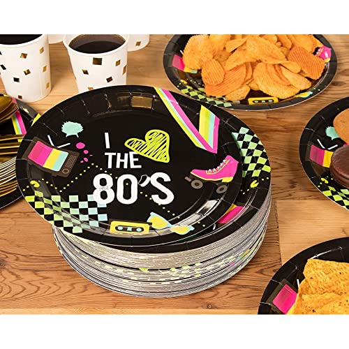  80-Pack Retro 80s Party Plates For I Love The 1980s Birthday Supplies (Black, 9 In)
