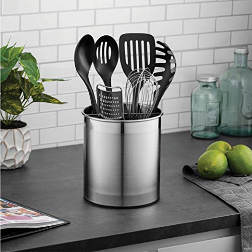  Xtra-Large Stainless Steel Kitchen Utensil Holder - 360° Rotating Utensil Caddy - Weighted Base For Stability - Utensil Crock With Removable Divider For Easy Cleaning - Countertop Utensil Organizer.