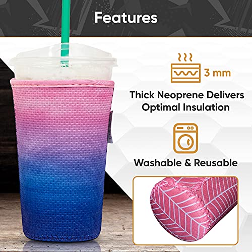  Axendale And Co Reusable Neoprene Insulator Sleeves For Large Sized Iced Coffee And Cold Drink Cups (2 PK Large 32oz, Black Smooth)