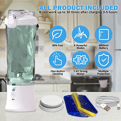  Portable Blender,Best 4Vi Personal Blender, Smoothie Blender For Shakes With USB Rechargeable Blender Bottle 20 Oz