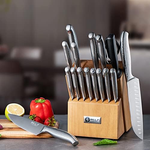  Kitchen Knife Set,14 Pieces Knife Block Sets With Sharpener, Stainless Steel Chef Knife Set With Wooden Block,Ultra Sharp Cutlery Knife With Steak Knives & Kitchen Shears