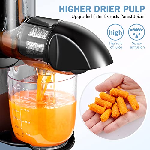  MZCHEF Slow Masticating Juicer Bundled With Slicer Shredder Attachments, Cold Press Juicer With Silent Motor And Reverse Function,3 Interchangeable Blades For Juicing And Shredding Cheese