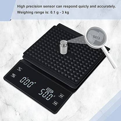  Digital Coffee Scale, Rechargeable Espresso Scale Coffee Scale With Timer, High Precision 0.1g/3kg Kitchen Scale For Food, Drip Espresso Pour Over Scale Back-Lit LED Display (Type-C Charger)