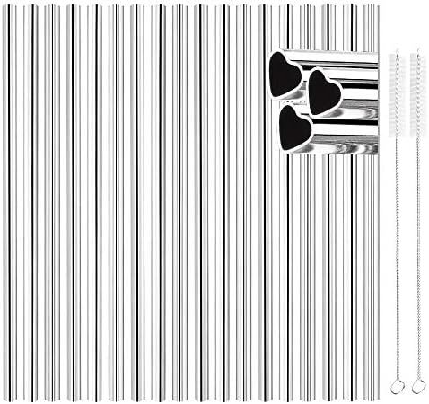  [18 PCS] New Heart Shape Metal Straws 304 Food Grade Stainless Steel, Tomorotec Bulk Reusable Stainless Steel Straw Set With Cleaning Brushes For Tumblers Beverage Drinks Cocktail(Rainbow)