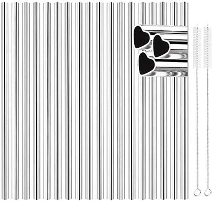  [18 PCS] New Heart Shape Metal Straws 304 Food Grade Stainless Steel, Tomorotec Bulk Reusable Stainless Steel Straw Set With Cleaning Brushes For Tumblers Beverage Drinks Cocktail(Rainbow)