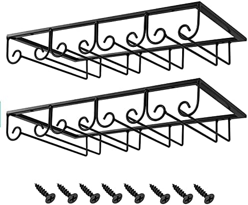  MOCOUM Under Cabinet Wine Glass Rack Stemware Rack, Wine Glasses Hanger Rack Wire Wine Glass Holder Storage Hanger For Cabinet Kitchen Bar (Black, 4 Rows 2 Pack)