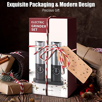  Electric Salt And Pepper Grinder Set With Rechargeable Base, One Hand Operation Automatic Salt And Pepper Grinder Set - White Light - Adjustable Coarseness Pepper Mill Grinders