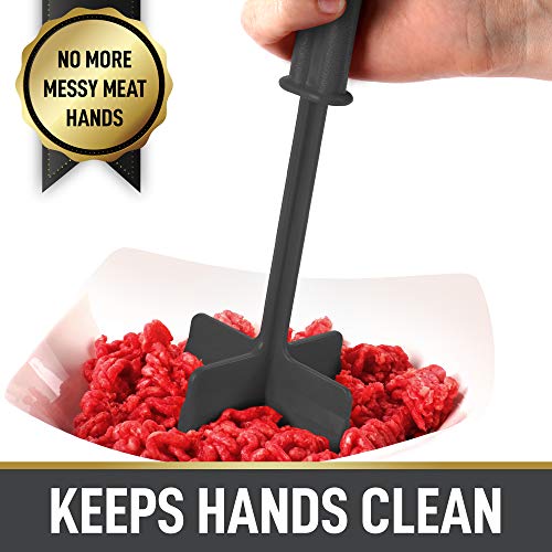  Meat Chopper - Premium Meat Masher, Ground Beef Masher, & Hamburger Chopper Utensil - Perfect For Turkey, Mashed Potato, Baking, Cooking & More (Black)