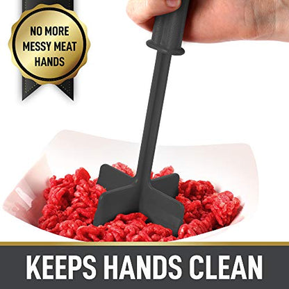  Meat Chopper - Premium Meat Masher, Ground Beef Masher, & Hamburger Chopper Utensil - Perfect For Turkey, Mashed Potato, Baking, Cooking & More (Black)