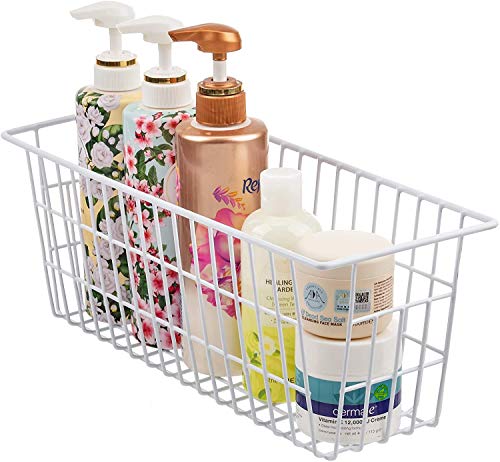  IPEGTOP Freezer Baskets, Set Of 4 Farmhouse Metal Wire Basket Freezer Storage Wire Baskets Organizer Wire Storage Basket For Kitchen Pantry Organizer Bins (White)