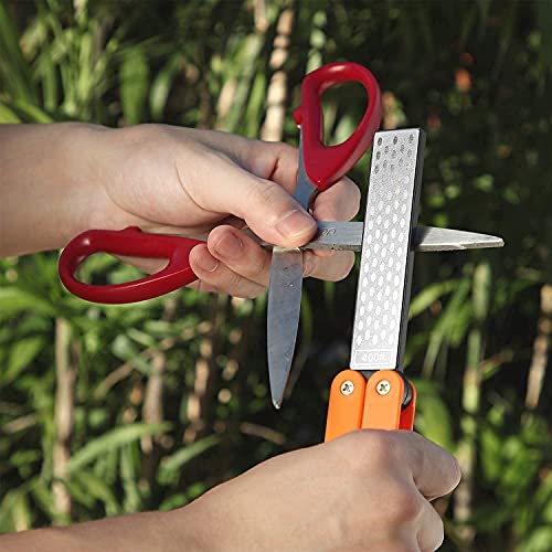  5" Diamond Pocket Sharpener Knife Sharpener Folding Knife Garden Tools Sharpening 400/600 Grit Double Sided Sharpening Stone For Kitchen, Garden, Outdoor Tools (Orange)
